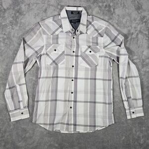 Eighty Eighty Platinum Shirt Mens Small White Plaid Western Pearl Snap Long Slve